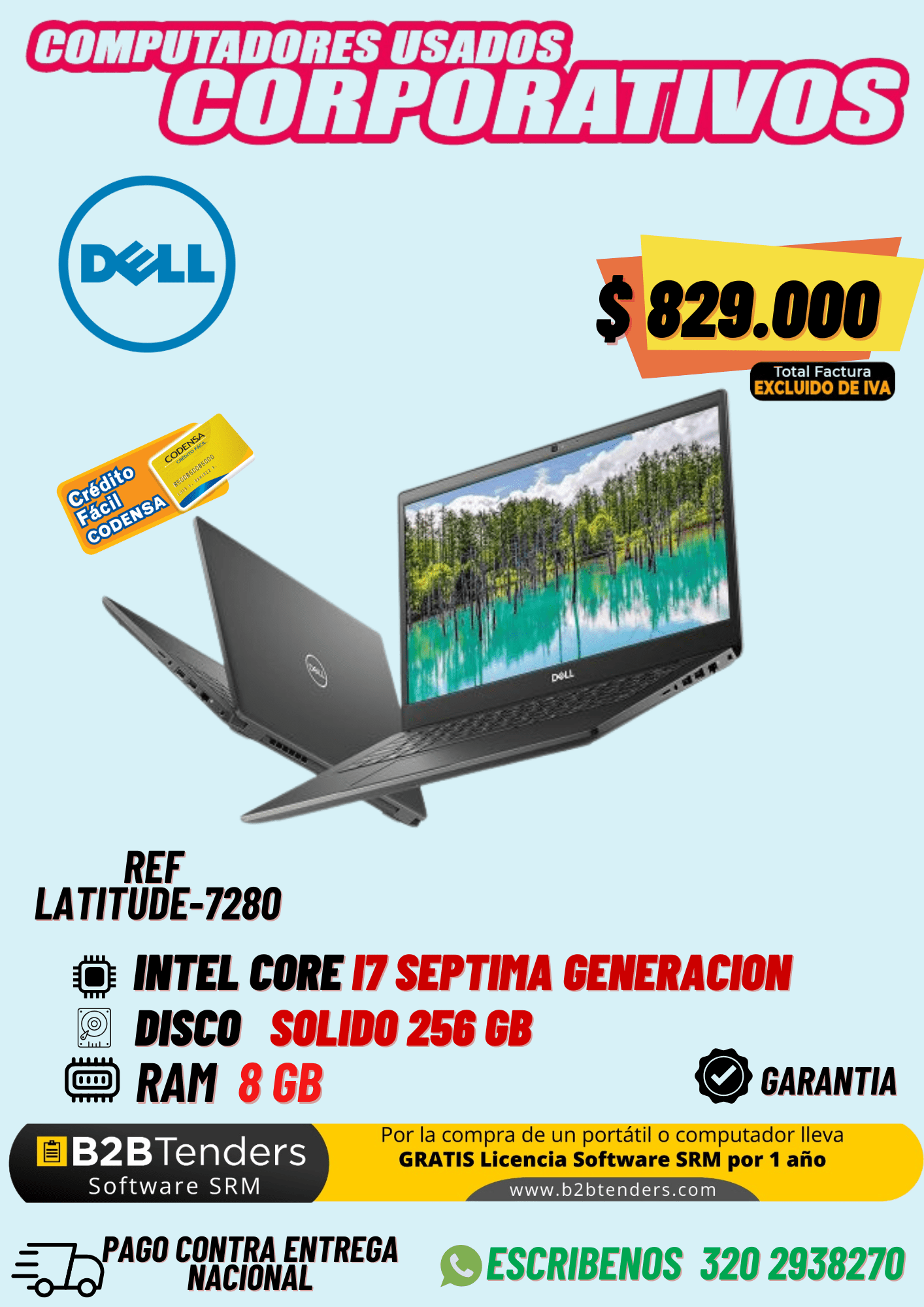 Dell Latitude 7280 Usado | Core i7 7ª Gen, SSD 256GB, 8GB RAM | IVA incluido